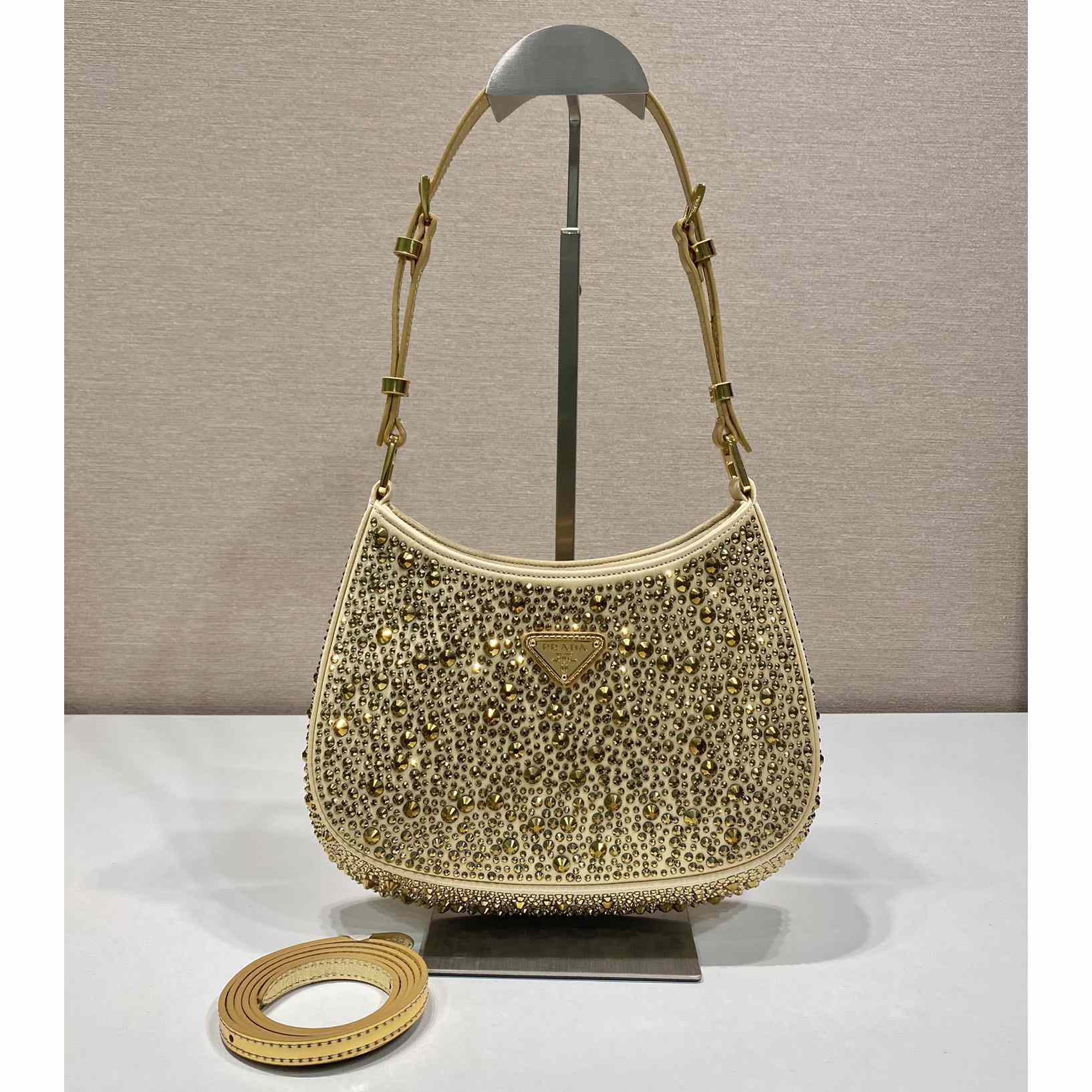 Prada Cleo Satin Bag With Crystals(22-18.5-4.5CM) - everydesigner