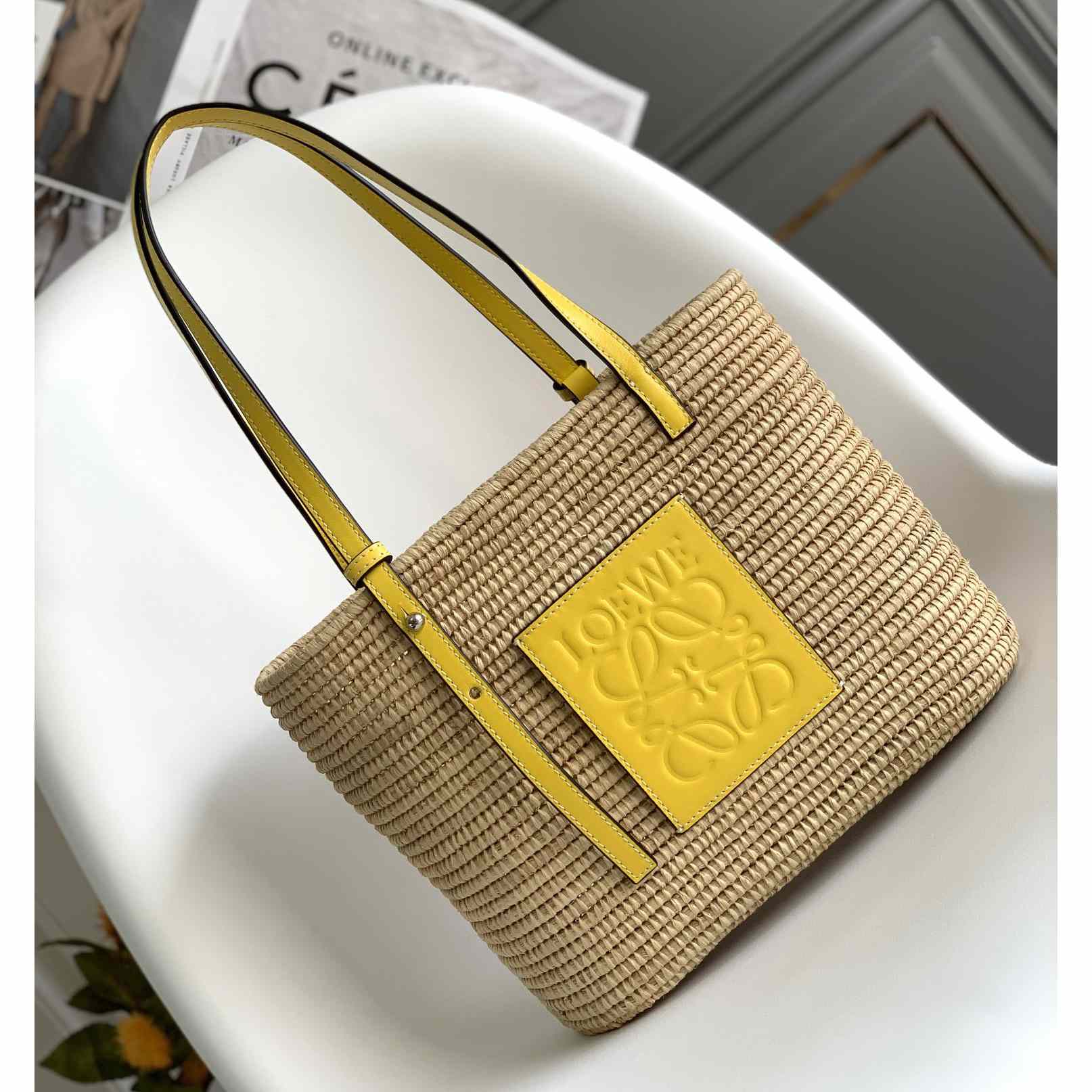 Loewe Small Square Basket bag In Raffia And Calfskin (30*21*11cm) - everydesigner