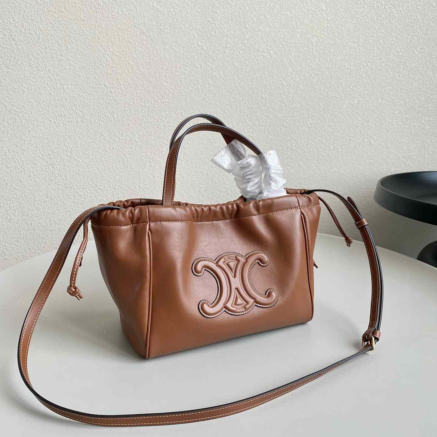 Celine Small Cabas Drawstring Cuir Triomphe In Smooth Calfskin - everydesigner