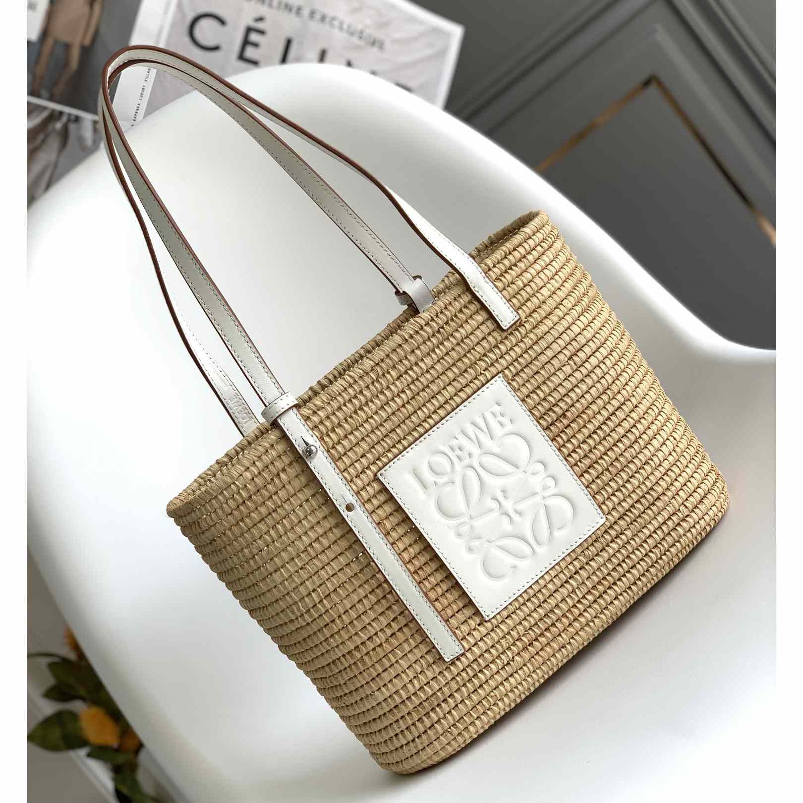 Loewe Small Square Basket bag In Raffia And Calfskin (30*21*11cm) - everydesigner