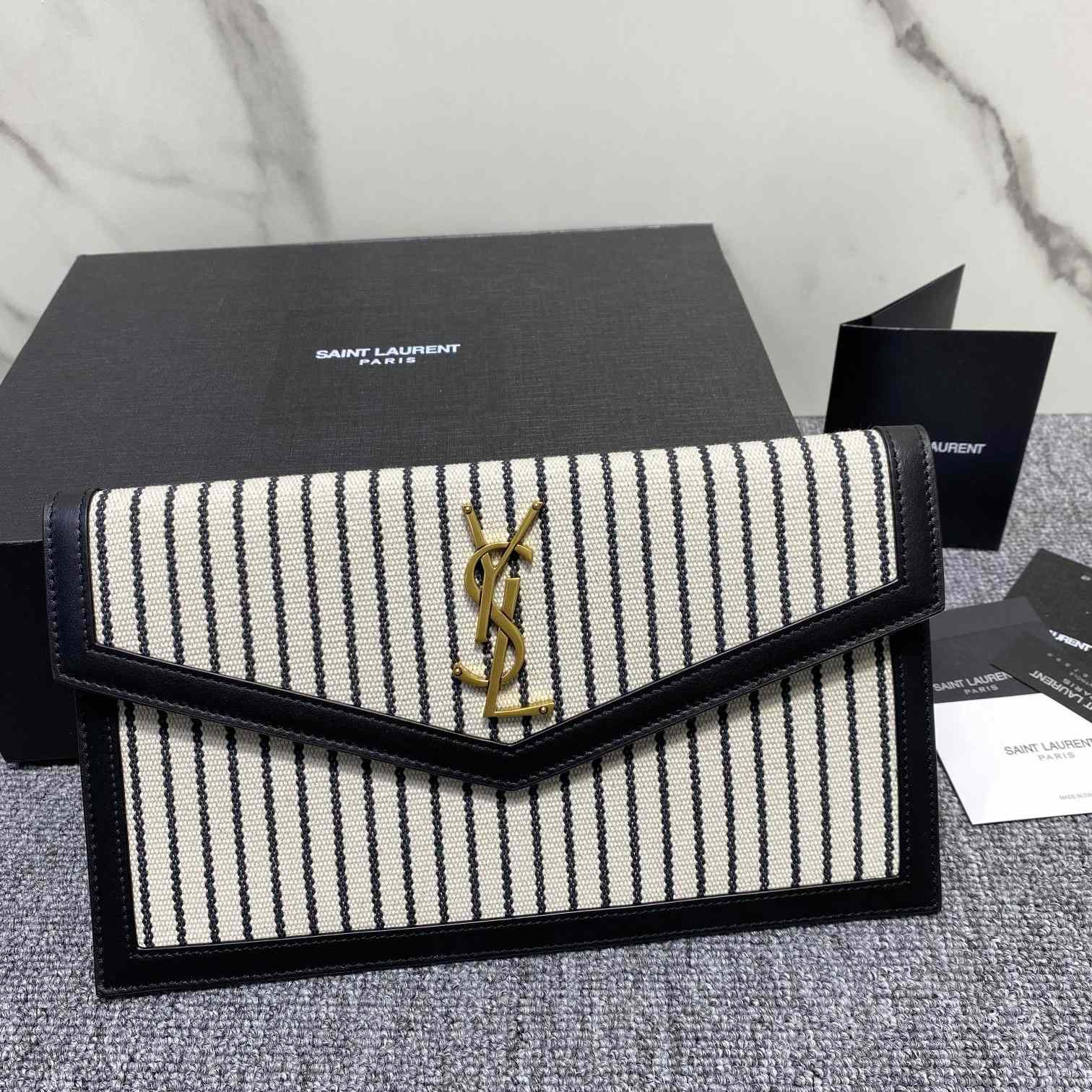 Saint Laurent Uptown Striped Envelope Clutch Bag(27x16x2cm) - everydesigner