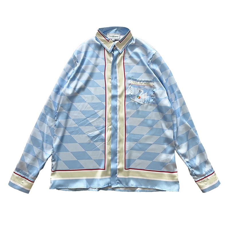 Casablanca Damiers Et Cygne Bleu Silk Shirt In Azzurro - everydesigner