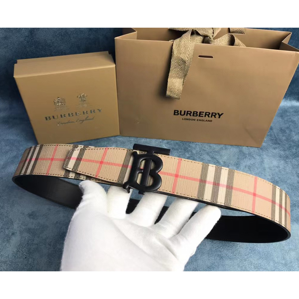 Burberry Check And Leather Reversible TB Belt - everydesigner