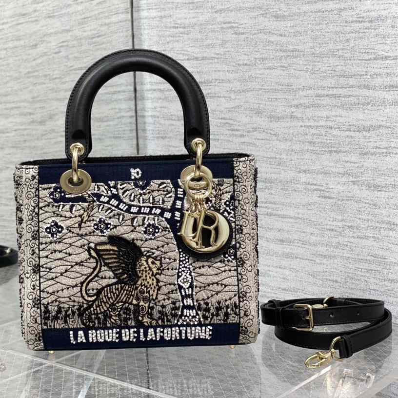 Dior Embroidered La Roue La Fortune Tarot Medium Lady Dior Blue - everydesigner