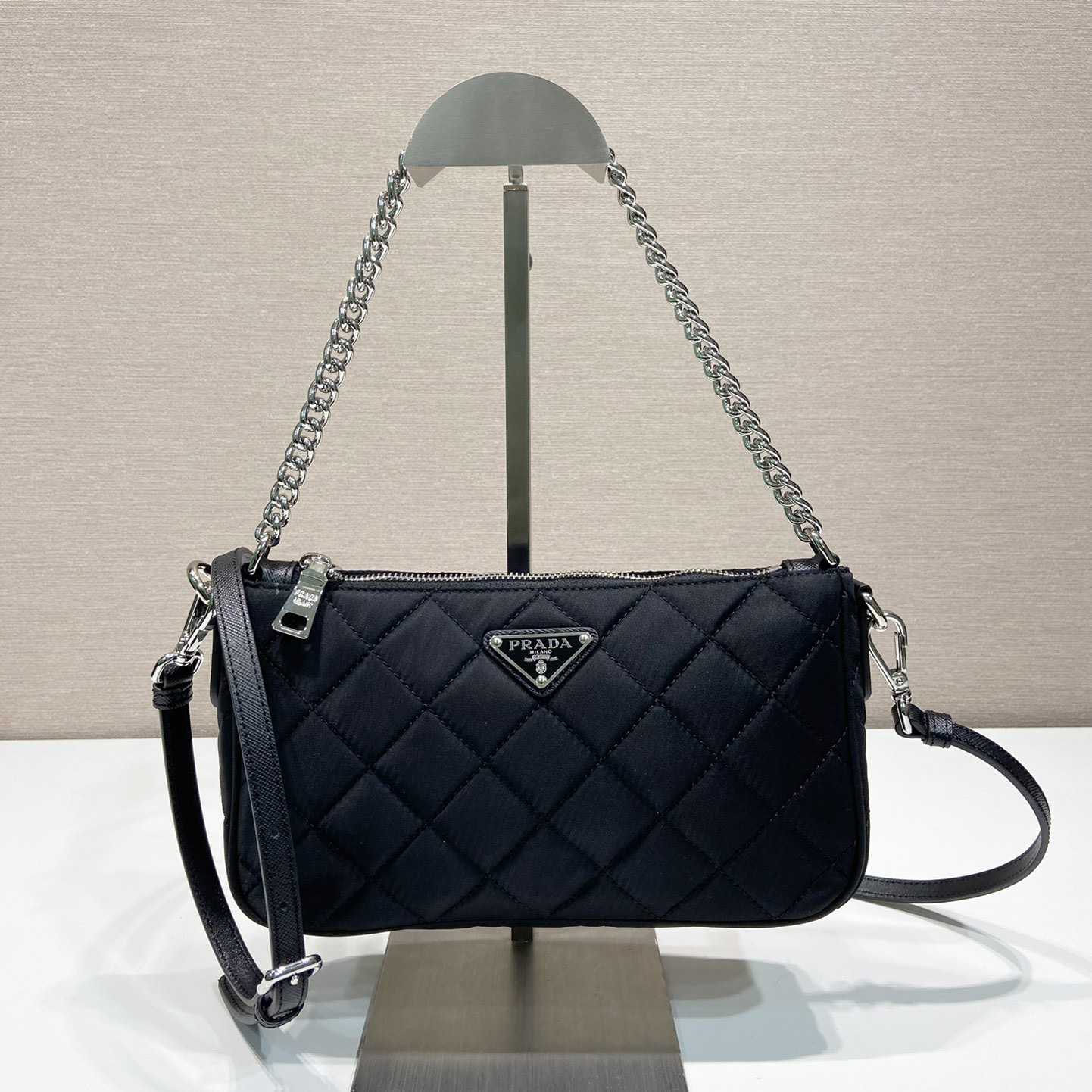 Prada Tessuto Nylon Quilted Chain Convertible Crossbody Bag - everydesigner