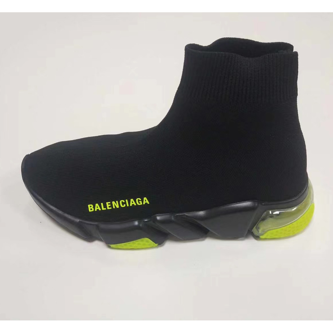 Balenciaga Wmns Speed Clear Sole Trainer 'Black Yellow Fluo' Knit Sneaker  - everydesigner