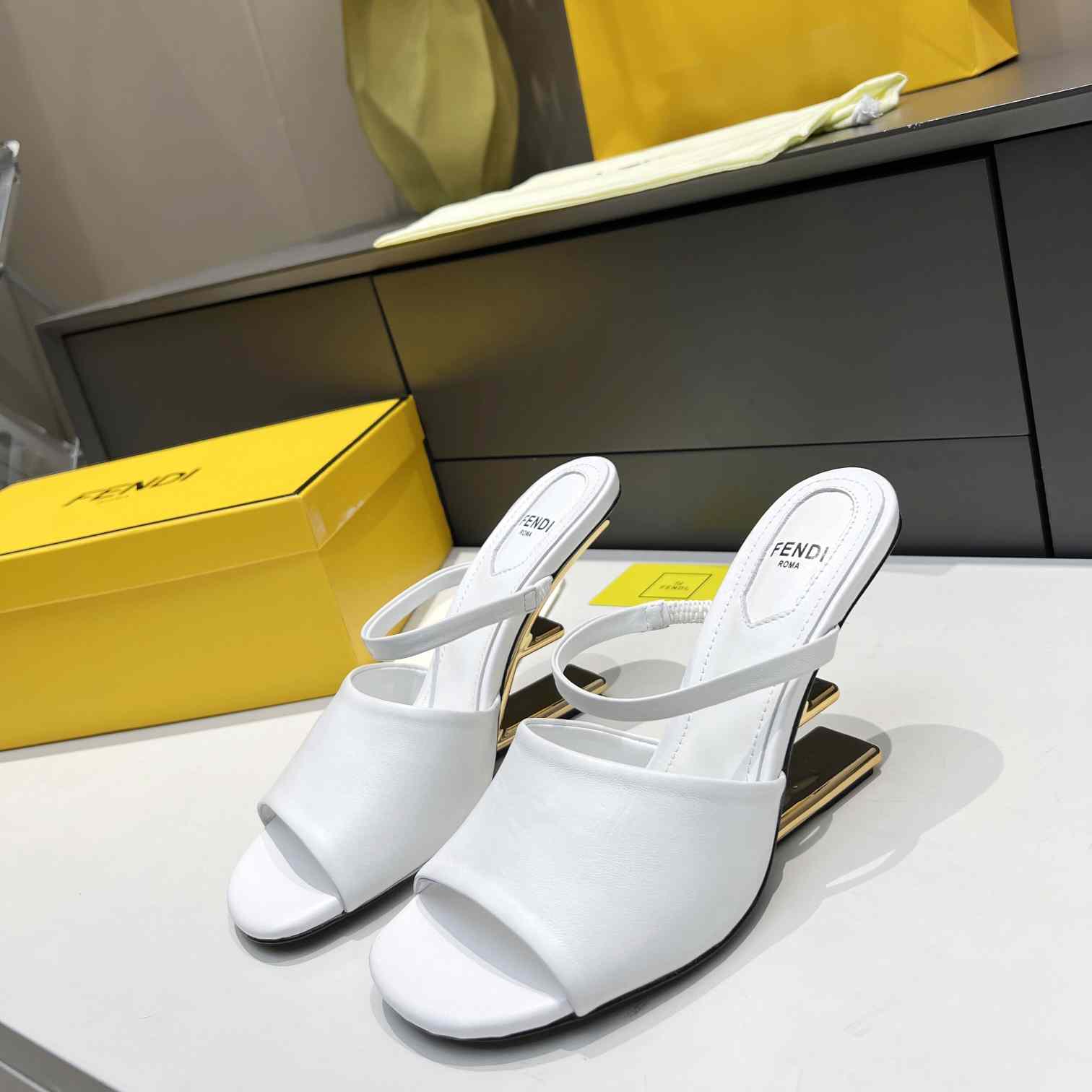 Fendi First White Leather High-Heeled Sandals - everydesigner