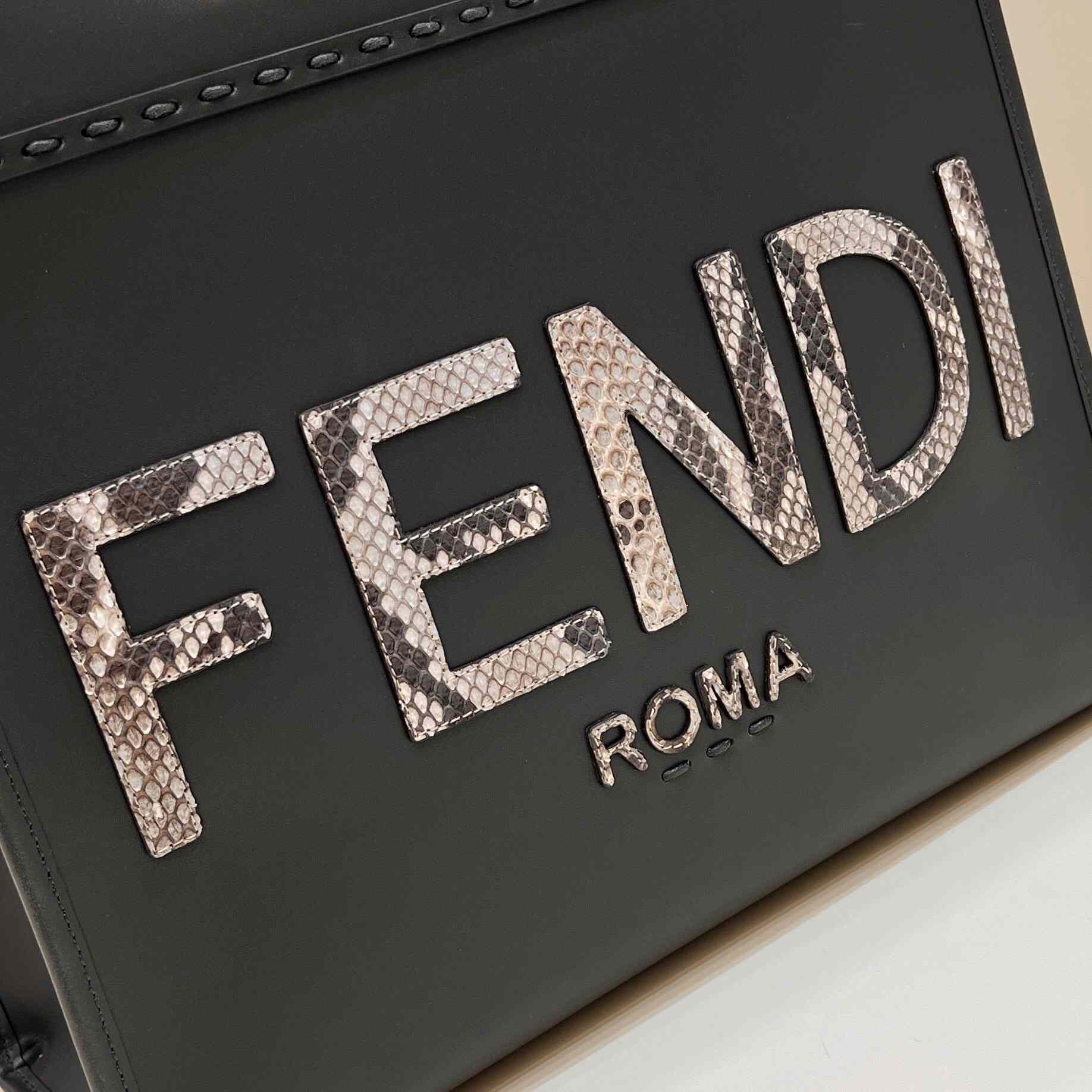 Fendi Sunshine Medium Dark Gray Leather And Elaphe Shopper - everydesigner