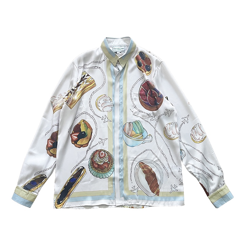 Casablanca Patisseries En Vol Cuban Collar Silk Shirt - everydesigner