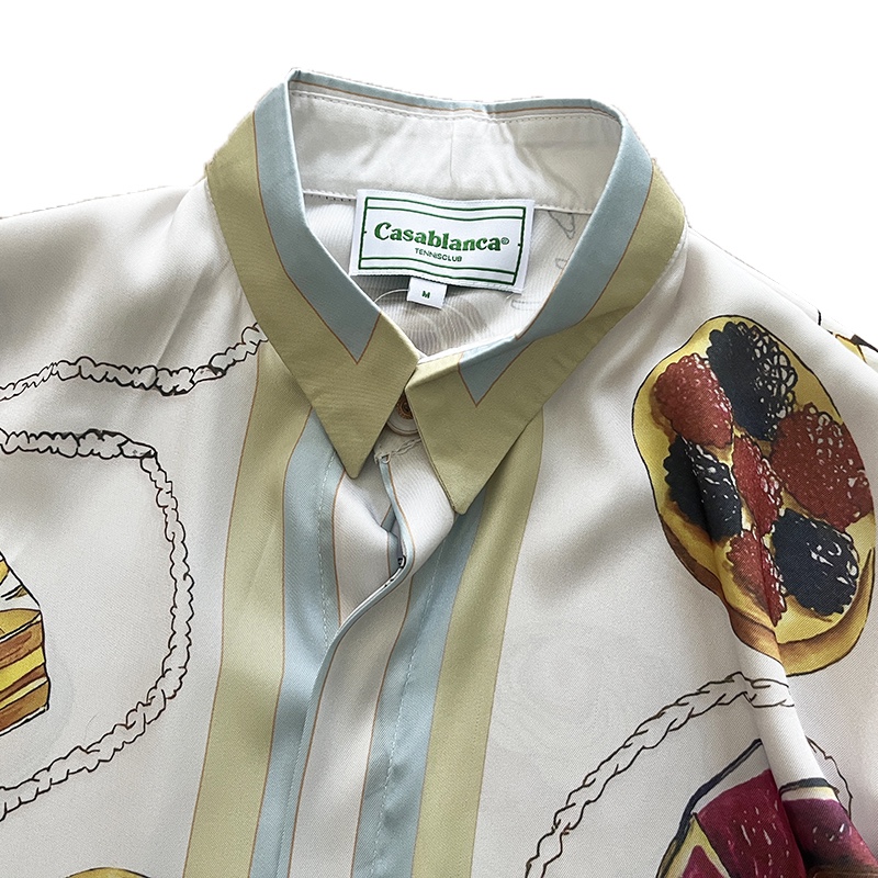 Casablanca Patisseries En Vol Cuban Collar Silk Shirt - everydesigner