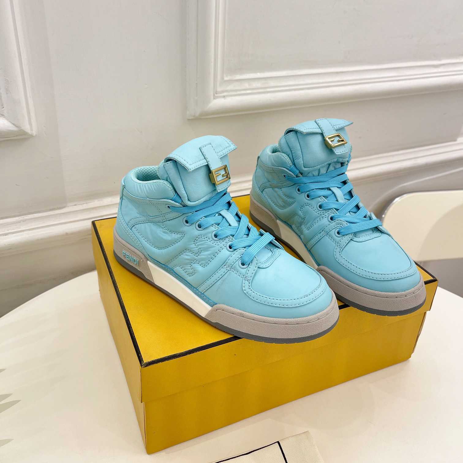 Fendi Match Turquoise Nylon High-Tops Sneaker - everydesigner