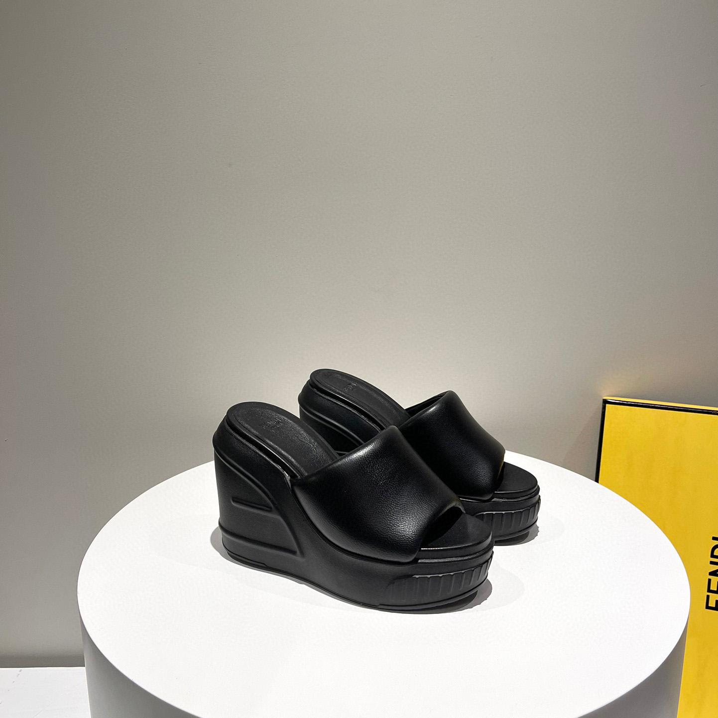 Fendi Fashion Show Black Nappa Leather Slides - everydesigner