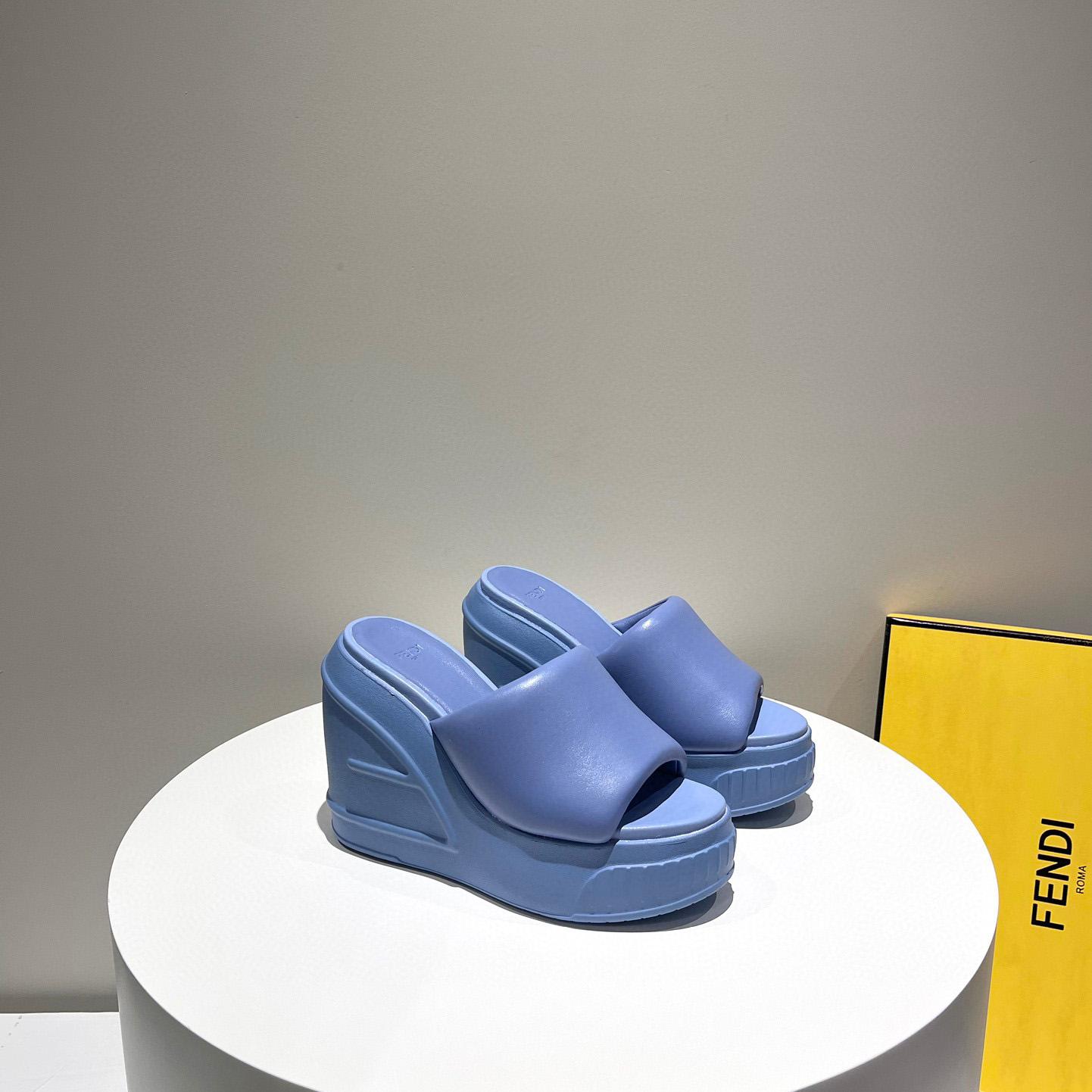 Fendi Fashion Show Blue Nappa Leather Slides - everydesigner