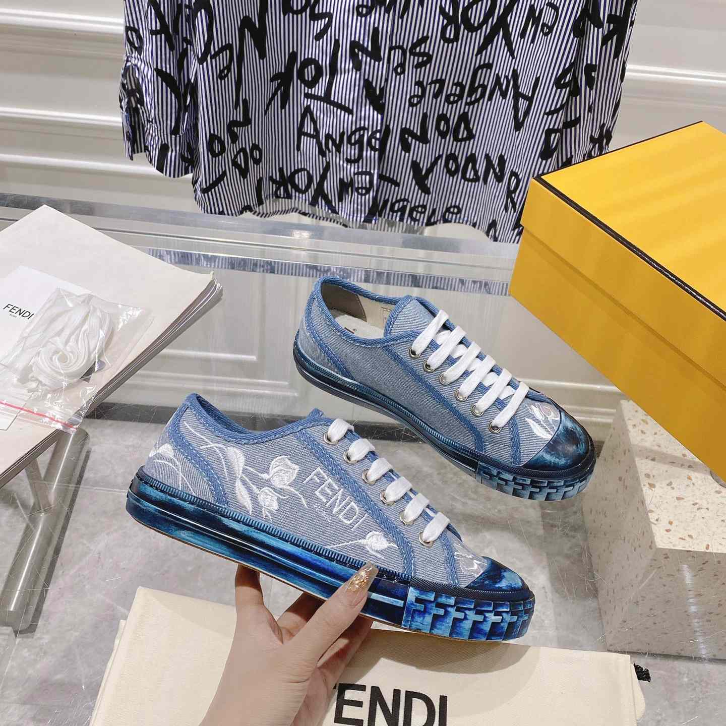 Fendi Domino Light Blue Denim Low Tops Sneakers - everydesigner