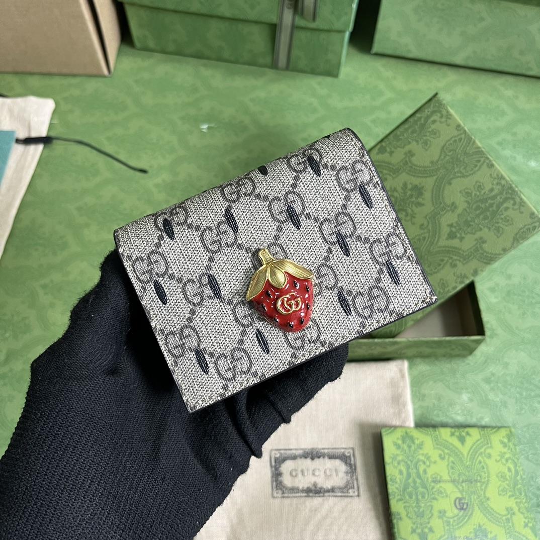 Gucci Card Case Wallet With Double G Strawberry - everydesigner