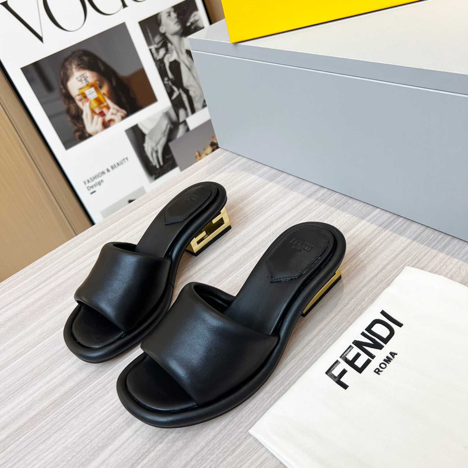 Fendi Baguette Black Nappa Leather Slides - everydesigner