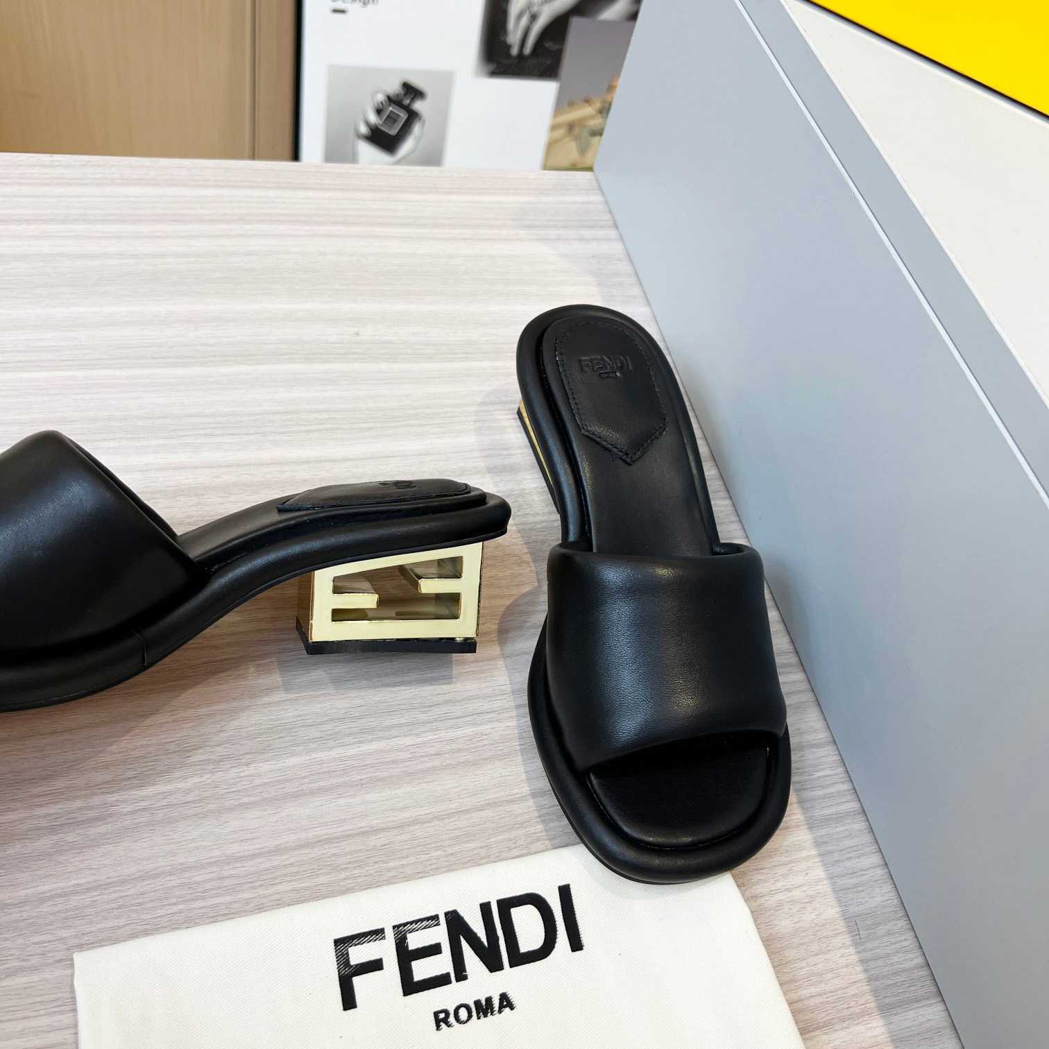 Fendi Baguette Black Nappa Leather Slides - everydesigner