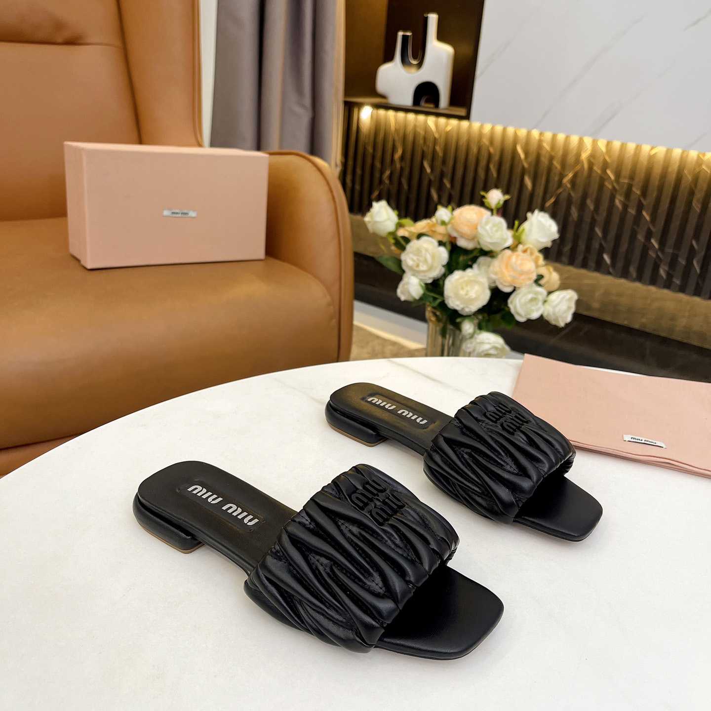 Miu Miu Matelassé Nappa Leather Slides - everydesigner