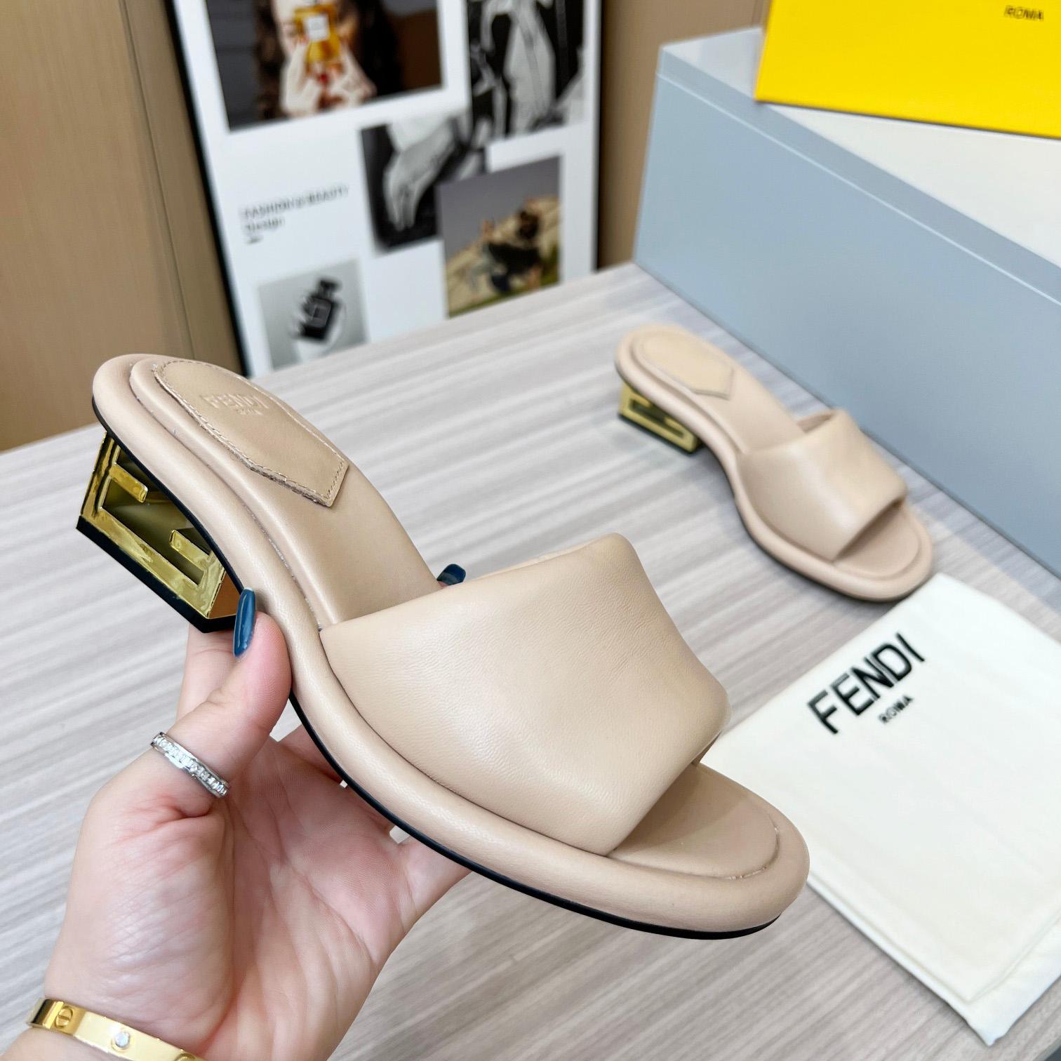 Fendi Baguette Beige Nappa Leather Slides - everydesigner