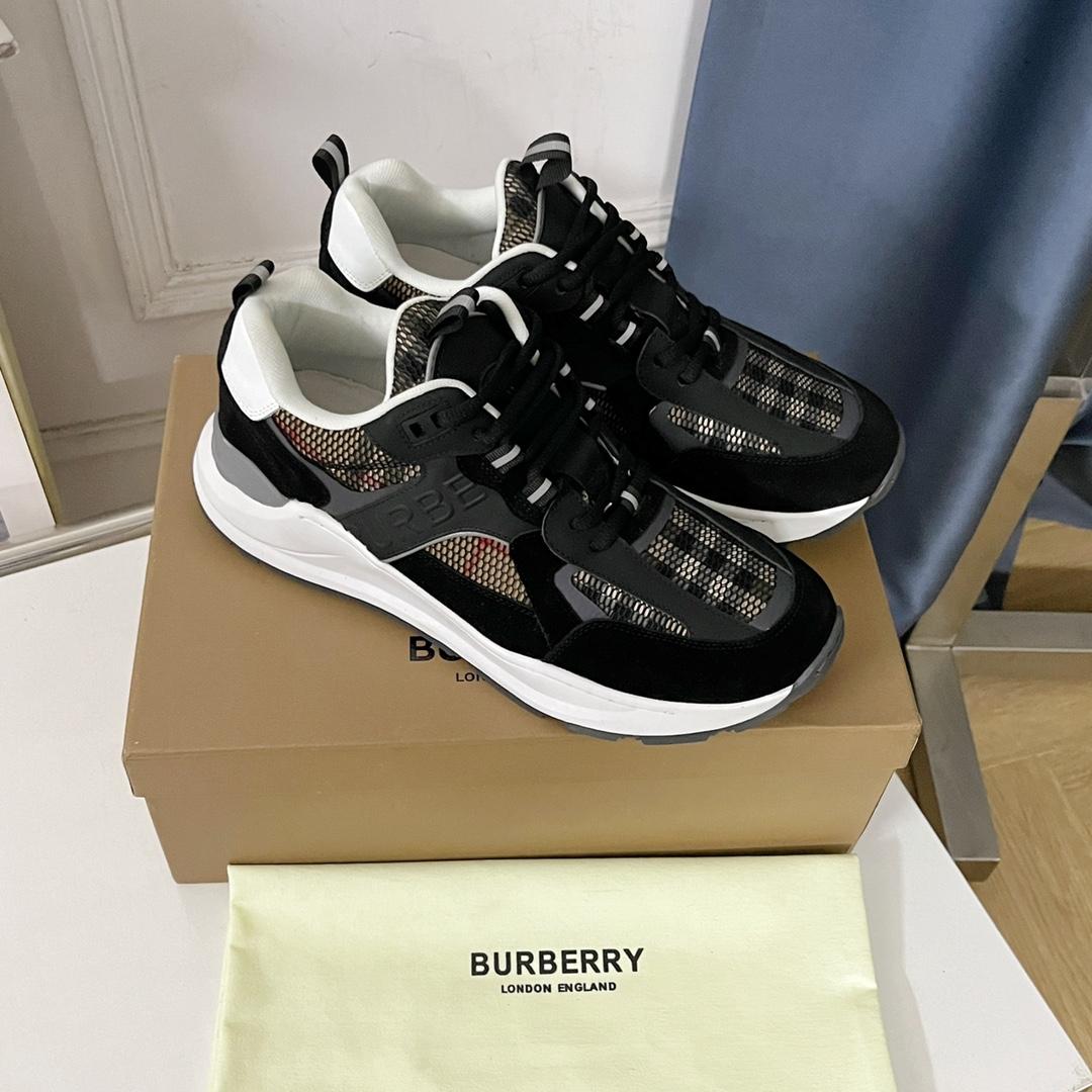 Burberry Logo Embossed, Leather, Suede And Mesh Sneakers - everydesigner