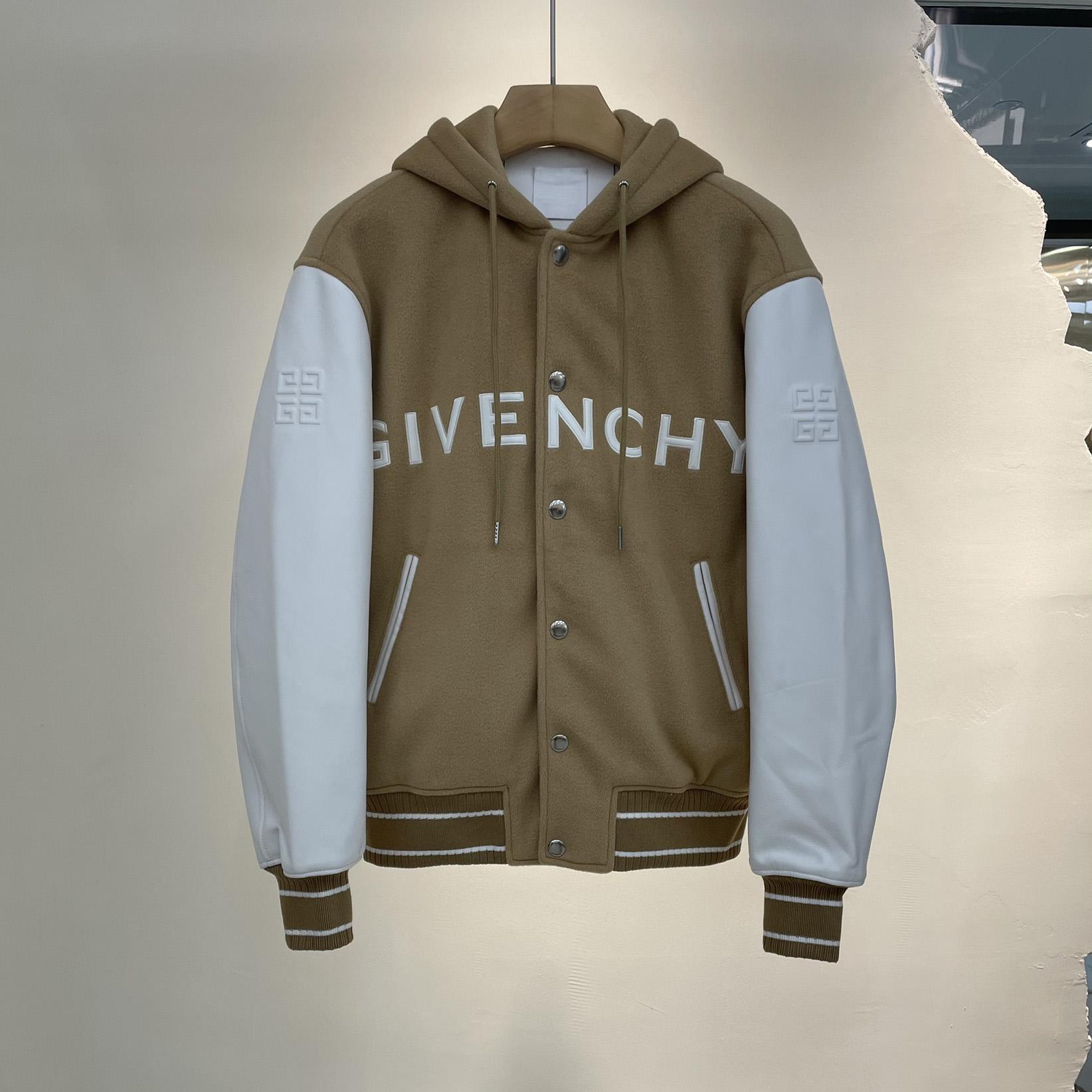 Givenchy Hooded Wool And Leather Big Varsity Jacket - everydesigner