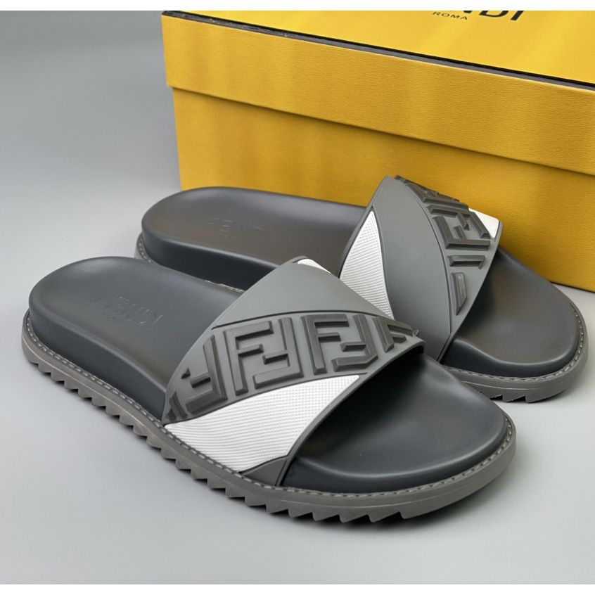 Fendi Gray Rubber Slides - everydesigner