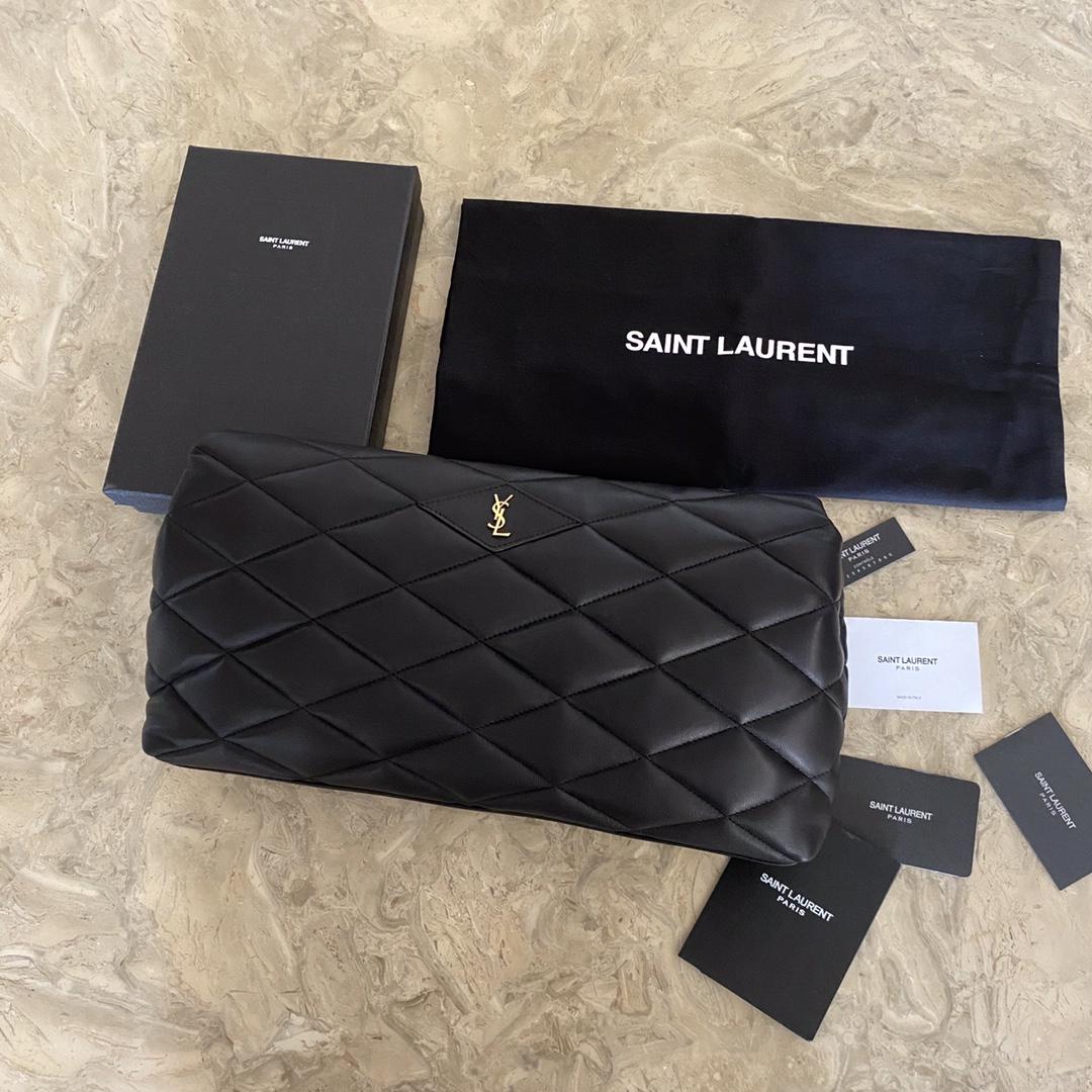 Saint Laurent Sade Puffer Quilted Leather Clutch In Black  - everydesigner