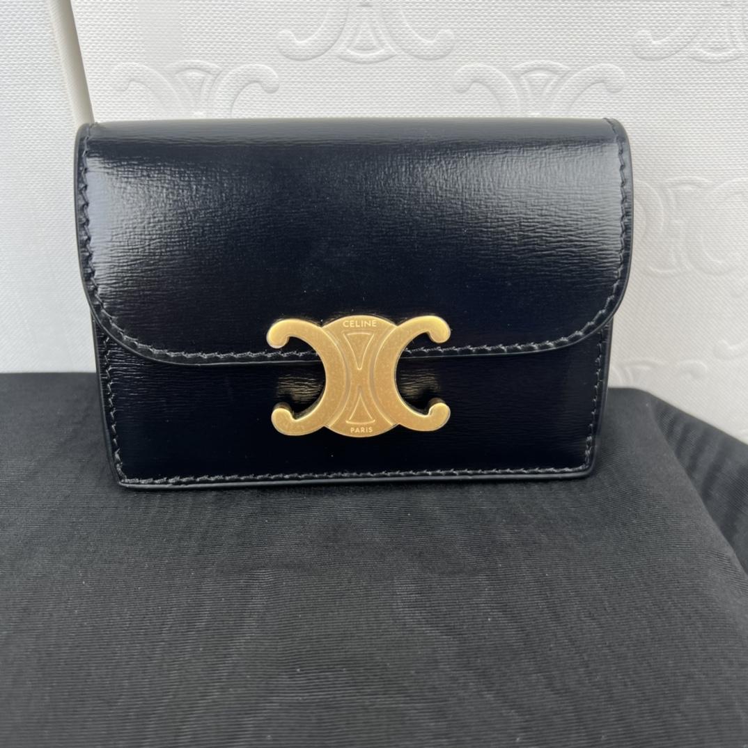 Celine Compact Wallet With Coin Triomphe In Shiny Calfskin - everydesigner