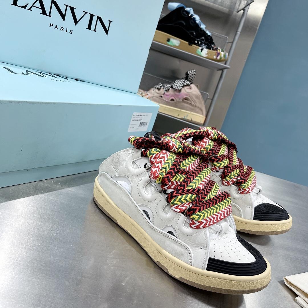 Lanvin Leather And Glitter Technical Material Curb Sneakers  - everydesigner