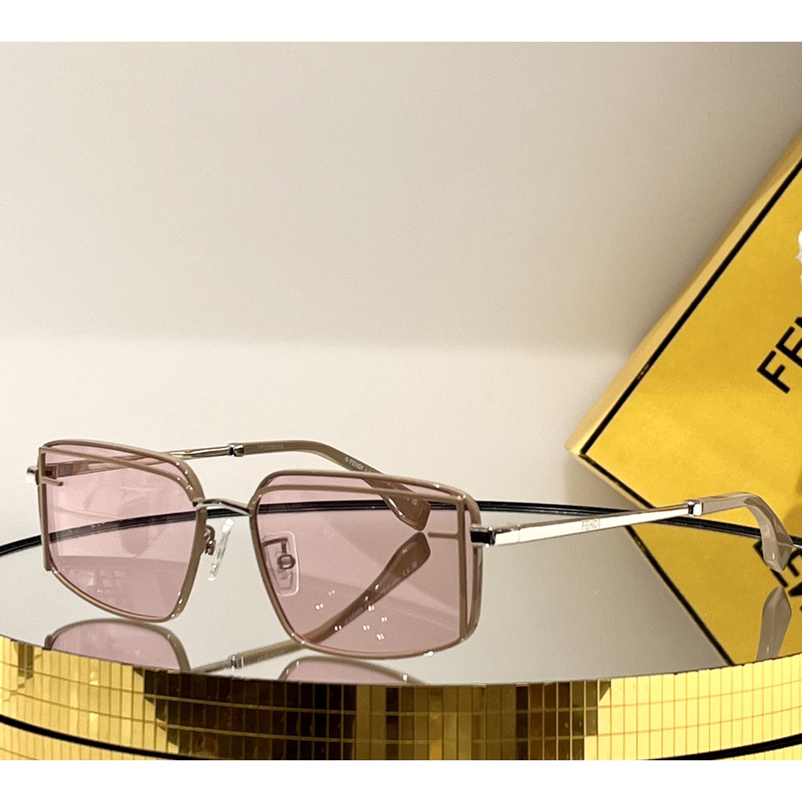 Fendi First Sight Brown Metal Fashion Show Sunglasses With pink Lenses - everydesigner