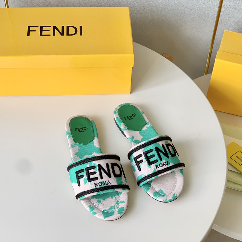 Fendi Signature Green Canvas Slides - everydesigner