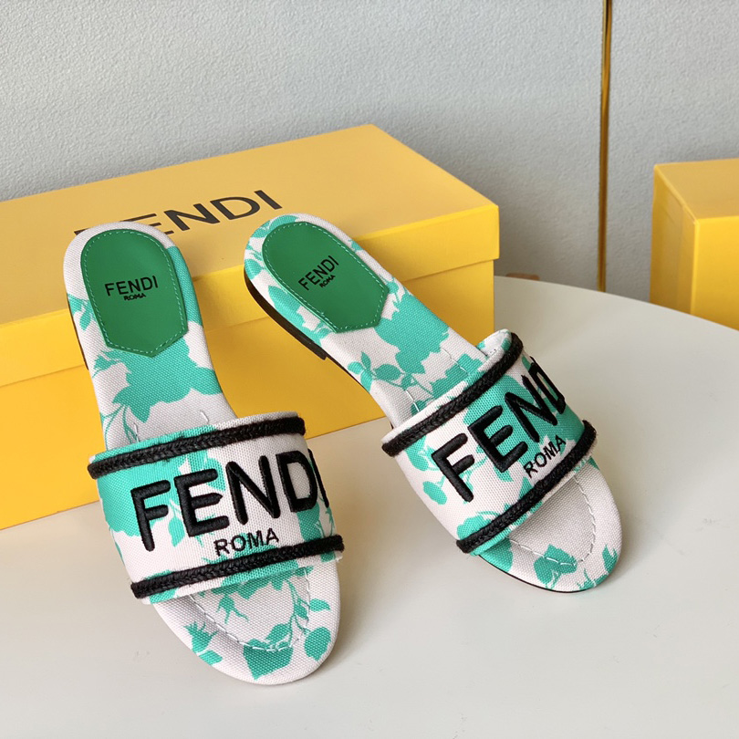 Fendi Signature Green Canvas Slides - everydesigner