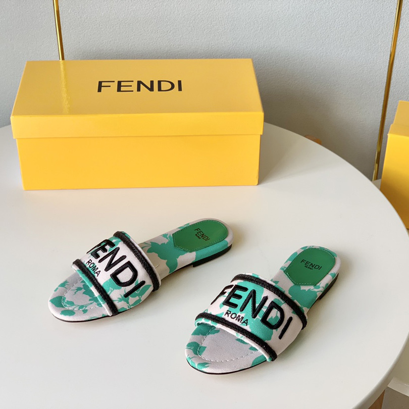 Fendi Signature Green Canvas Slides - everydesigner