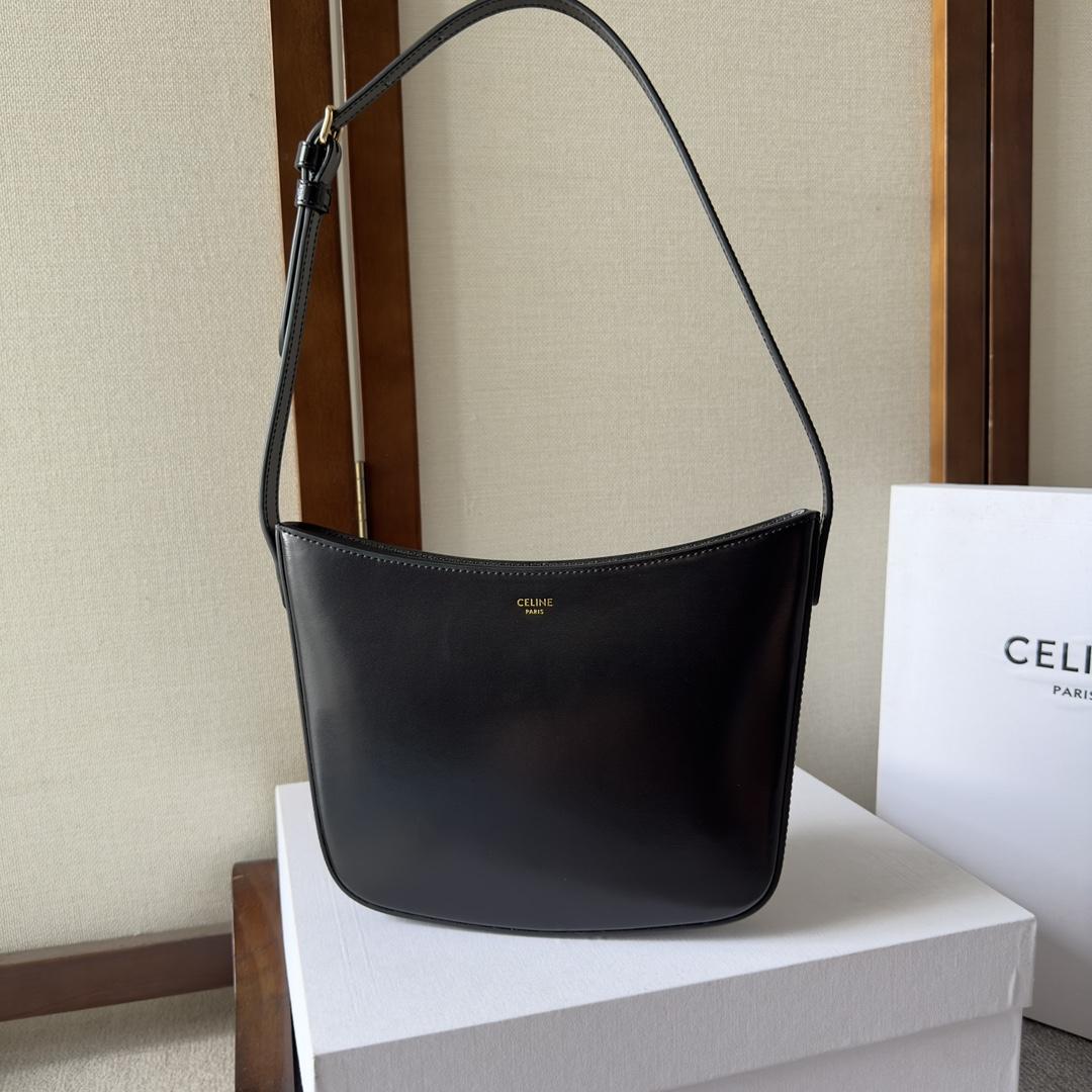 Celine Medium Celine Croque Bag In Shiny Calfskin Black - everydesigner