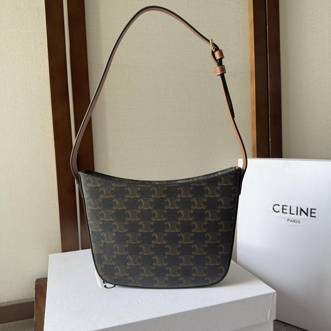 Celine Medium Celine Croque Bag In Triomphe Canvas And Calfskin Tan - everydesigner