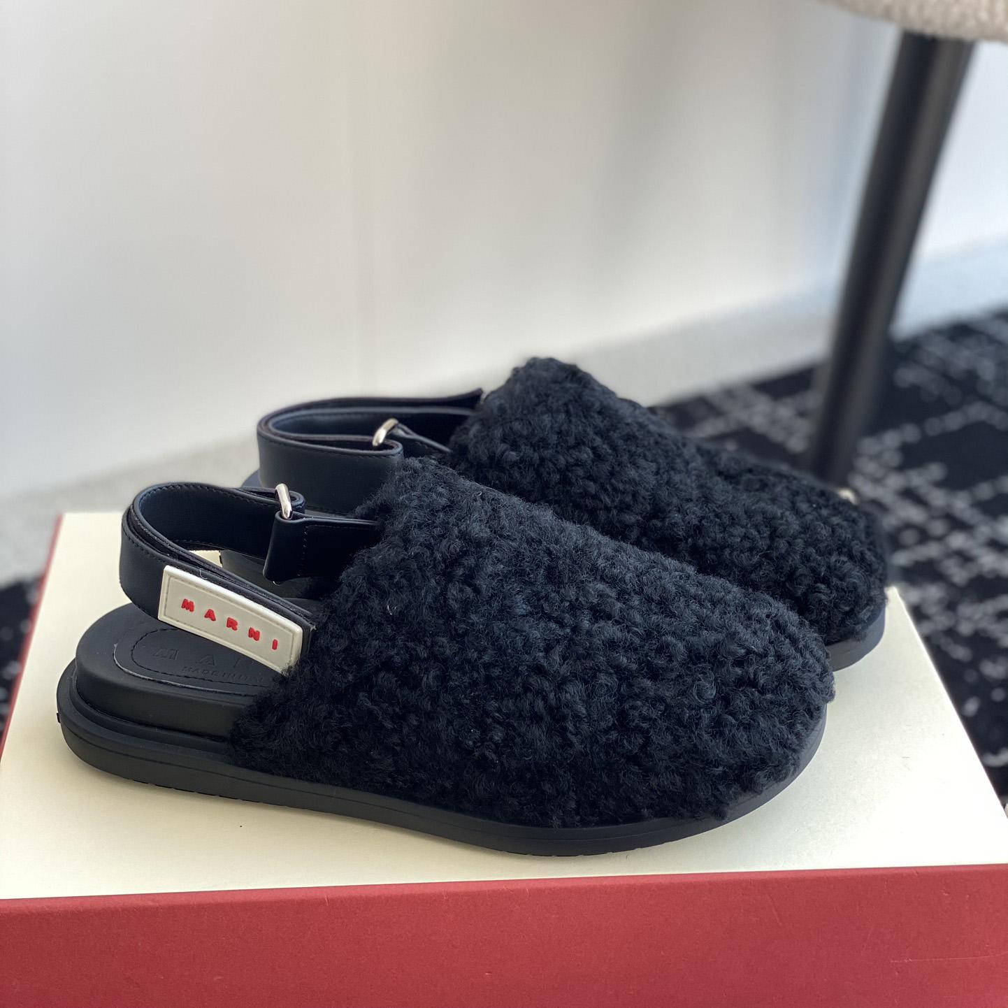 Marni Black Shearling Sabot - everydesigner