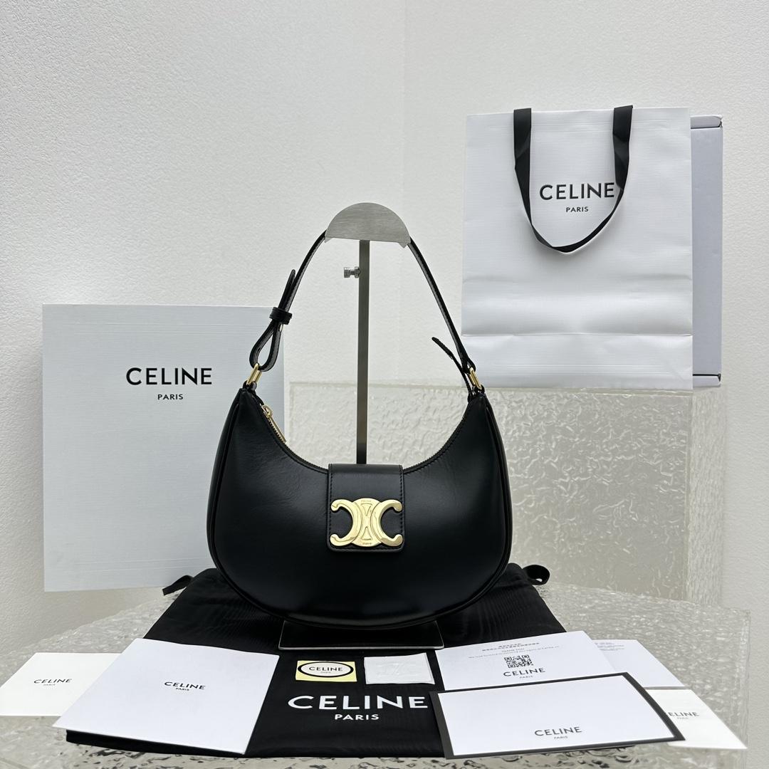 Celine Ava Triomphe Soft Bag In Smooth Calfskin Black - everydesigner