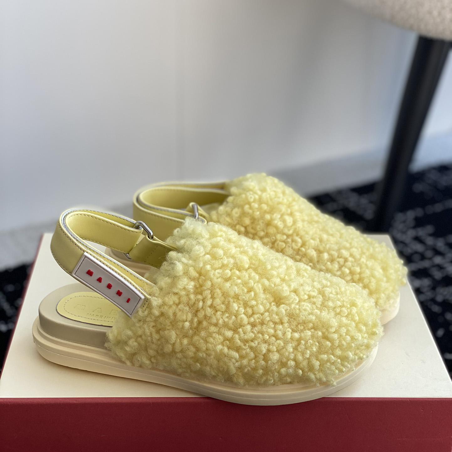 Marni Light Yellow Shearling Sabot - everydesigner