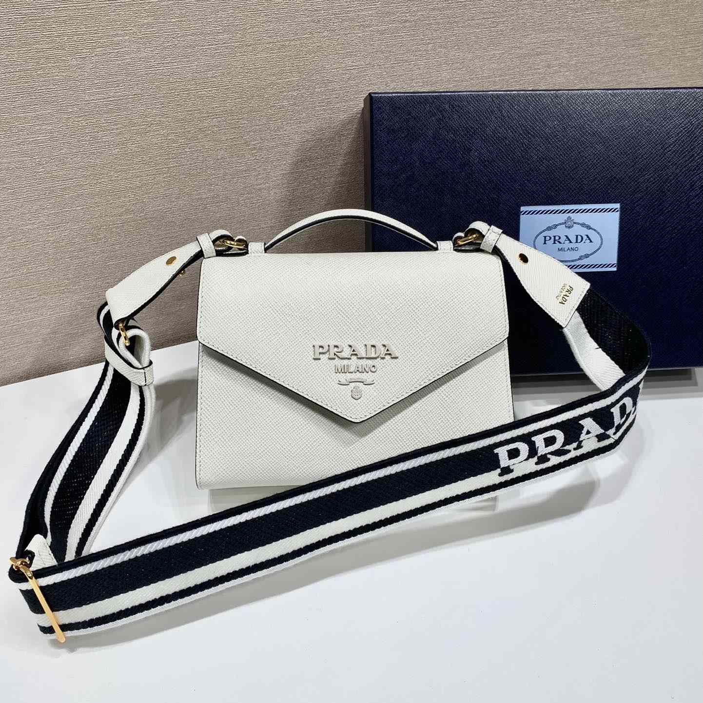 Prada Monochrome Saffiano And Leather Bag - everydesigner