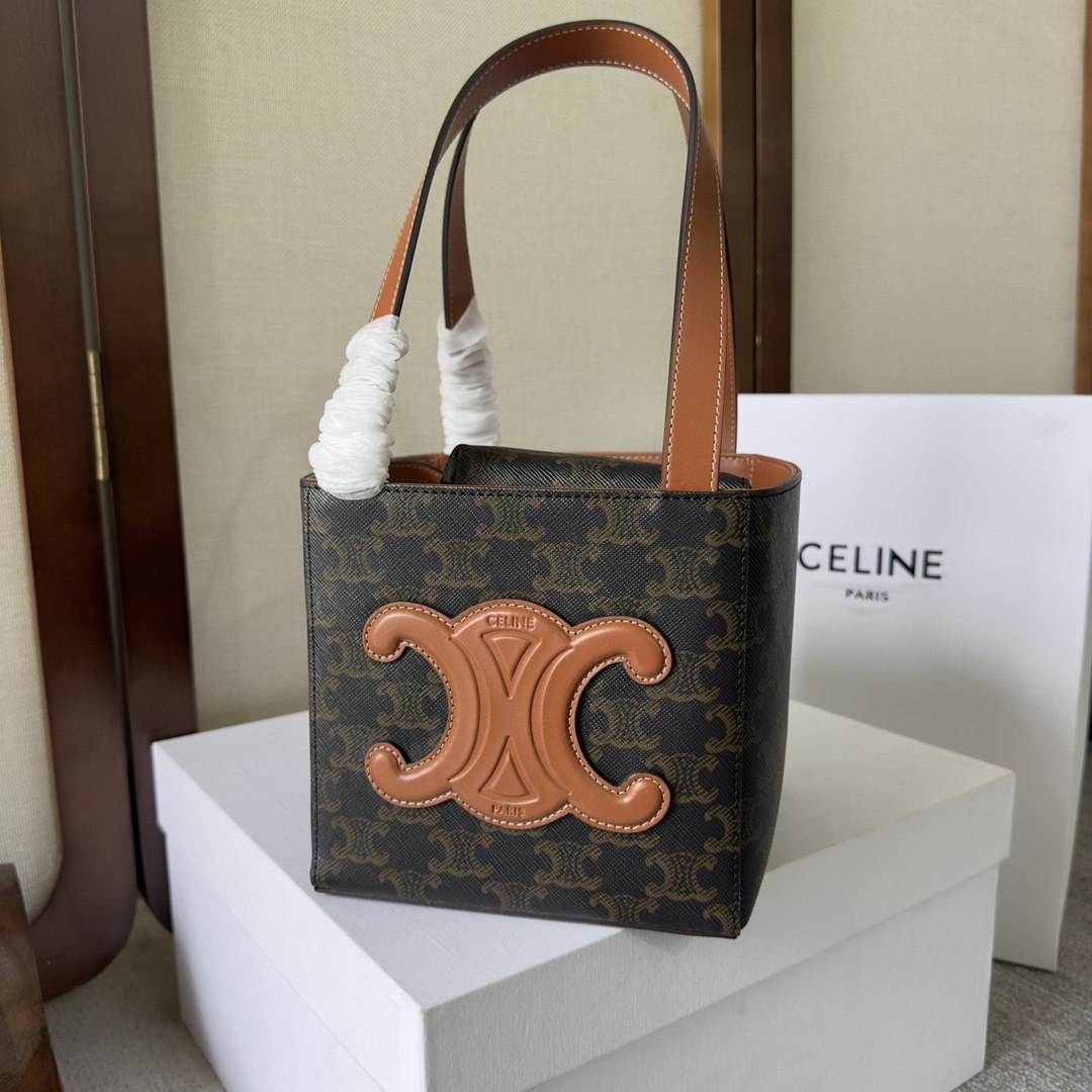 Celine Cube Bag Cuir Triomphe in Triomphe Canvas and Calfskin (15-15-15cm) - everydesigner