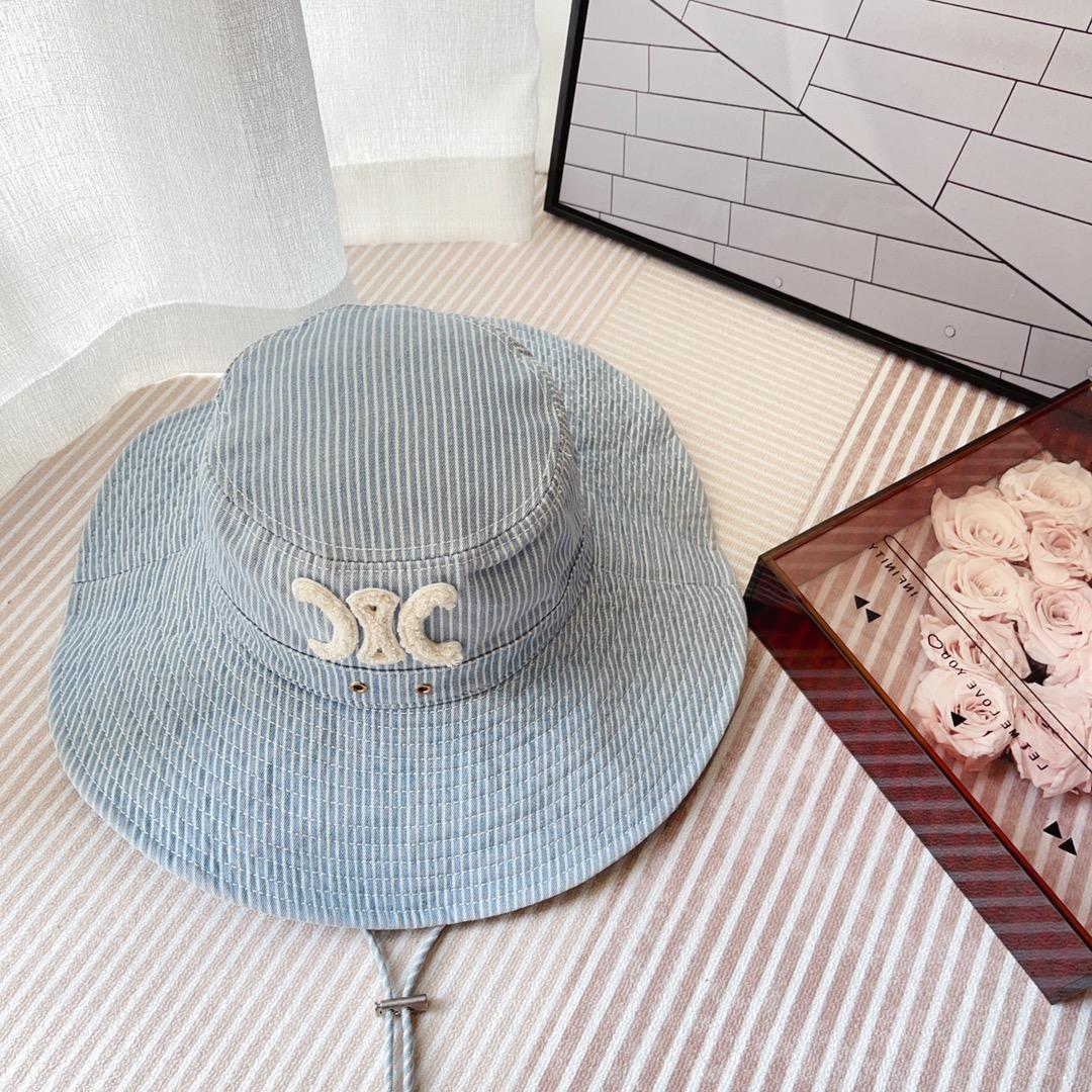 Celine  Walking Hat In Striped Cotton Indigo/ White - everydesigner