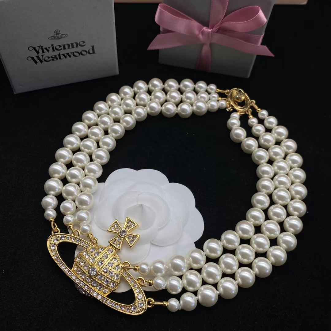 Vivienne Westwood Bas Relief Gold-tone and Faux Pearl Choker - everydesigner