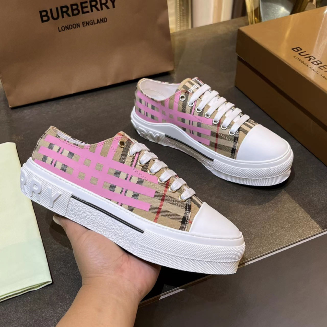 Burberry Check Cotton Sneakers - everydesigner