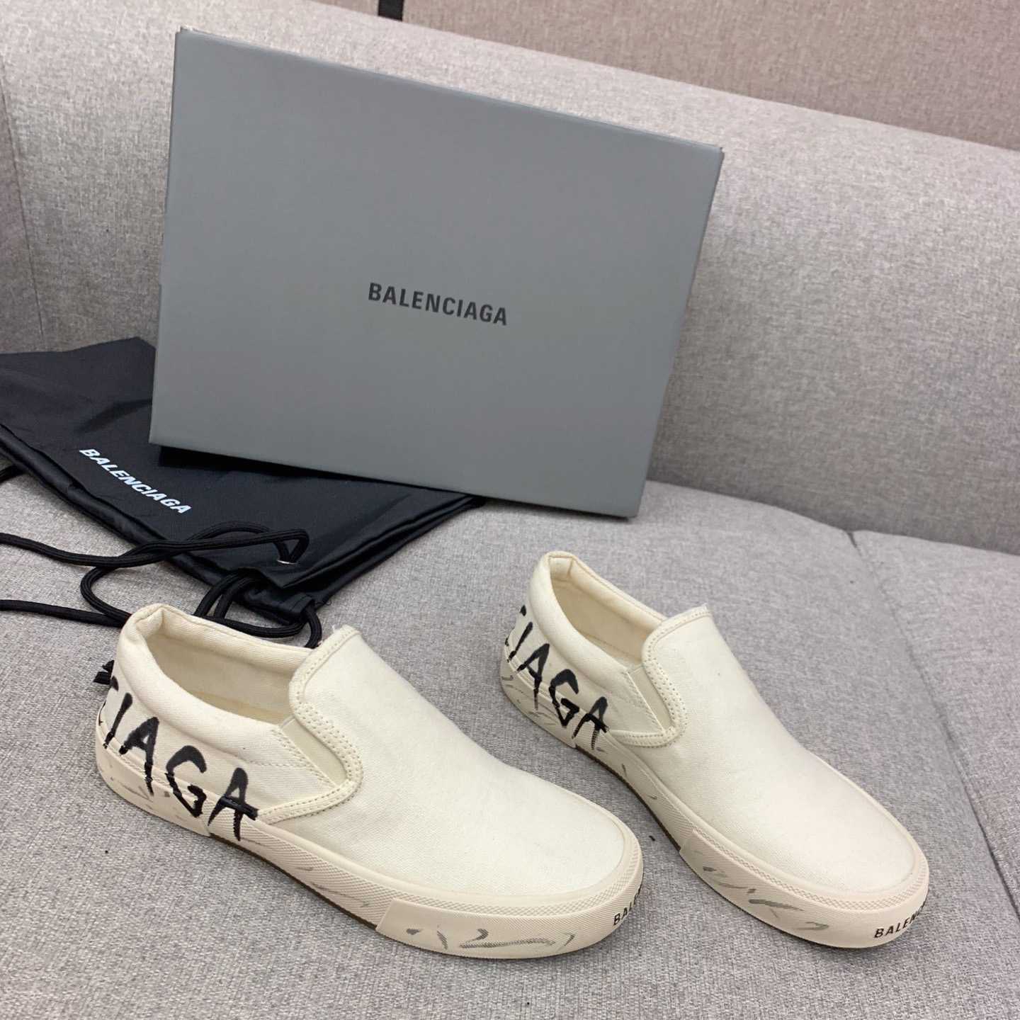 Balenciaga Paris Slip On Graffiti Sneaker In White  - everydesigner