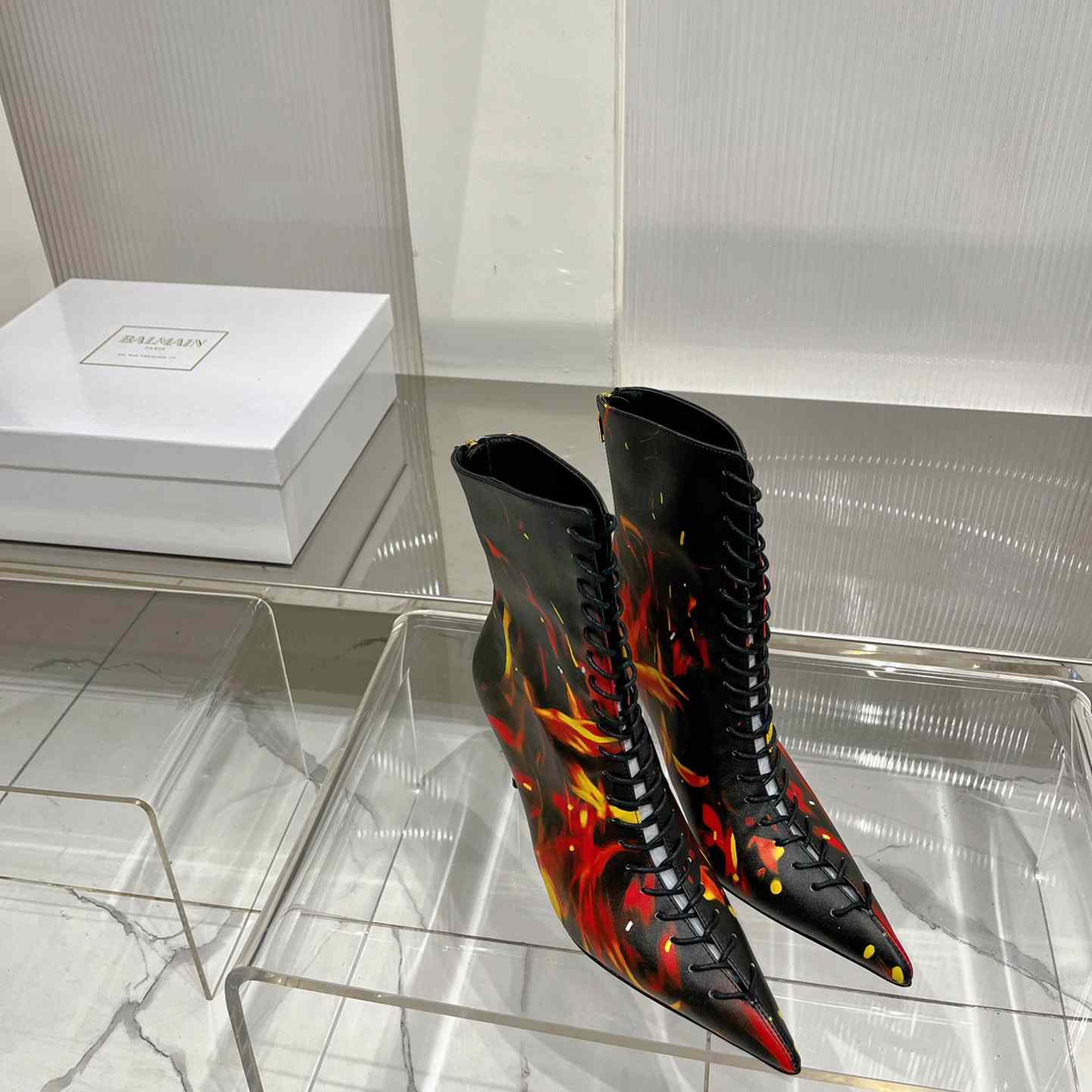 Balmain Uria Ankle Boots In Fire Print Leather - everydesigner