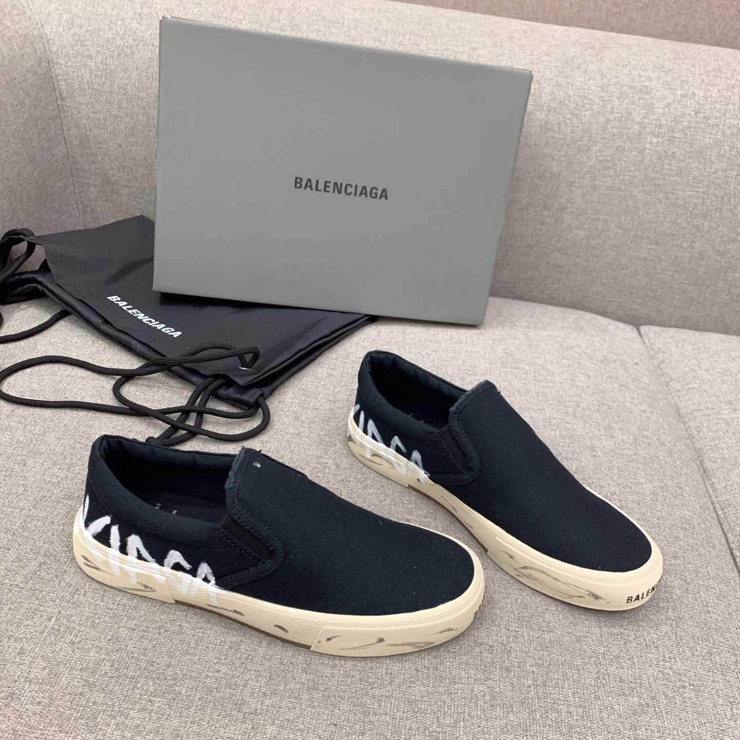 Balenciaga Paris Slip On Graffiti Sneaker In Black - everydesigner