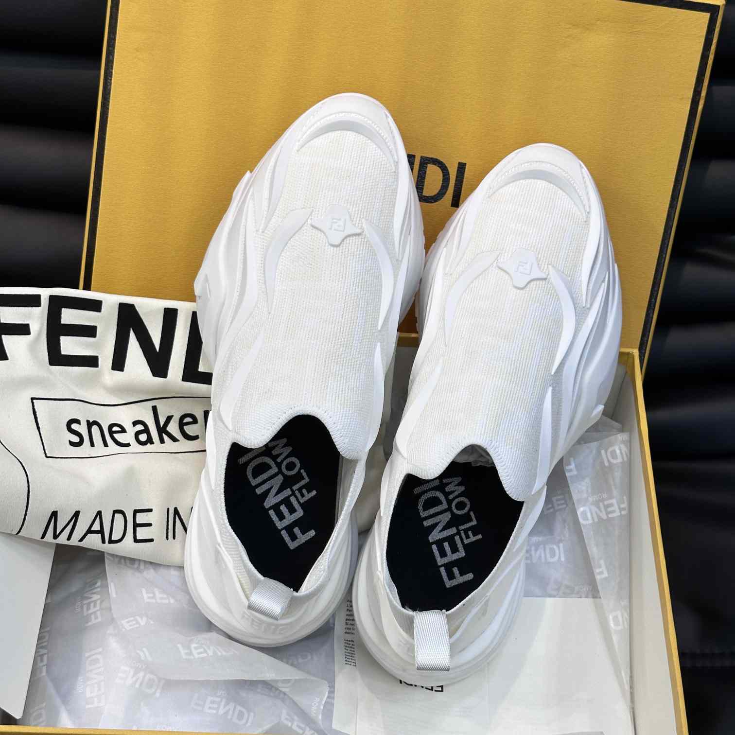 Fendi Flow White Mesh Running Sneakers - everydesigner