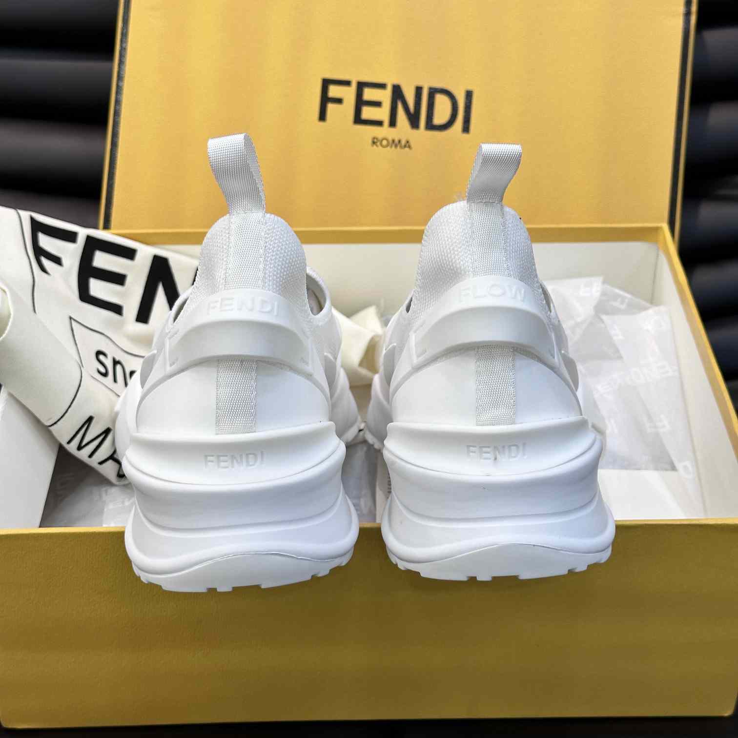 Fendi Flow White Mesh Running Sneakers - everydesigner