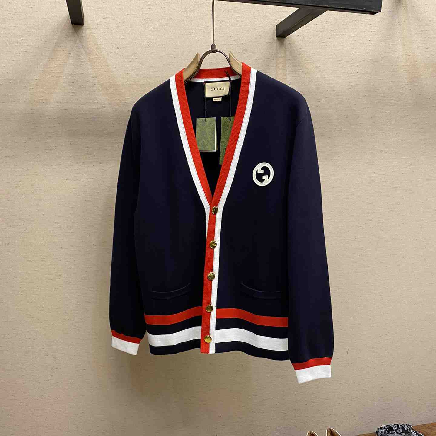 Gucci Knit Wool Cardigan With Patch - everydesigner