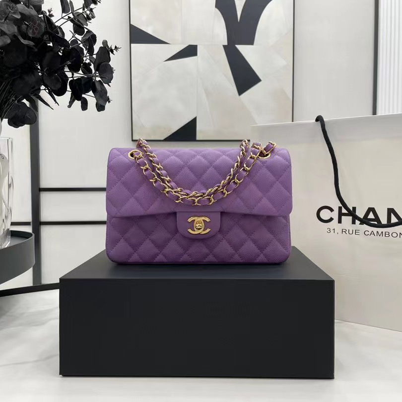 Chanel Small Classic Quilted Flap Purple Lambskin Gold Hardware (23-14.5-6cm) - everydesigner